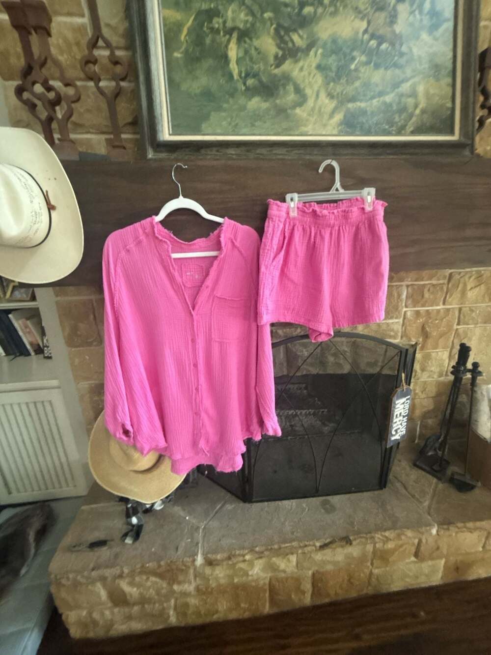 Aerie Women's Gauze Button-Up Shirt and Shorts Lounge Set